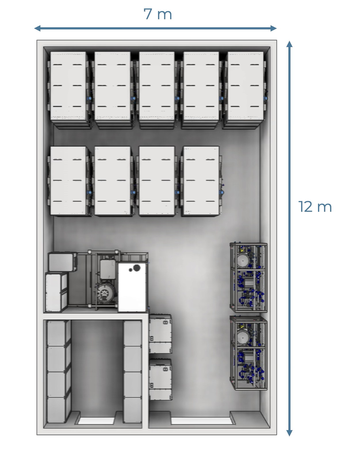 Grundriss eines Triewald-AREAL-Systems, 7 mal 12 Meter